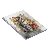 Aquarell-Kätzchen mit Wildblumen Spiralblock Notizblock (Rechte Seite)