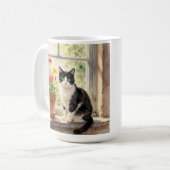 Aquarell-Katze, Blumen und Gedicht Kaffeetasse (Vorderseite Links)