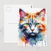 Aquarell-Katze Multicolor-Splash-Kunst Postkarte (Vorne/Hinten)