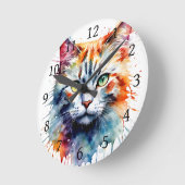 Aquarell-Katze Multicolor-Splash-Kunst Runde Wanduhr (Winkel)