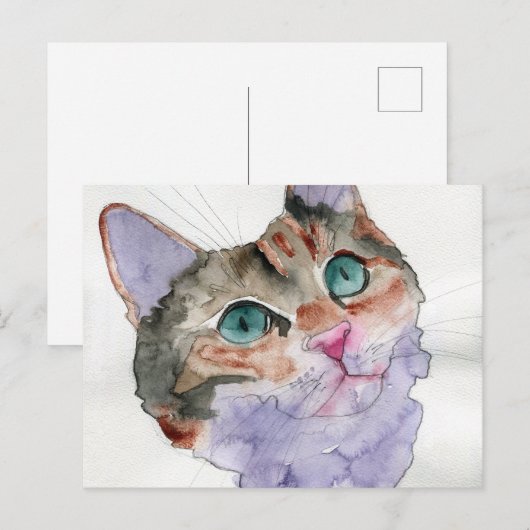 Aquarell-Katze Postkarte (Vorne/Hinten)
