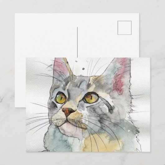 Aquarell-Katze Postkarte (Vorne/Hinten)