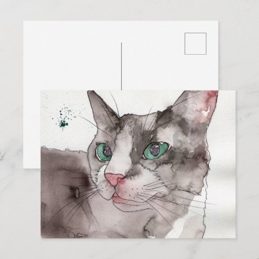 Aquarell-Katze Postkarte (Vorne/Hinten)