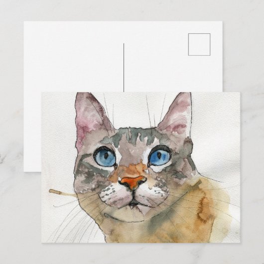 Aquarell-Katze Postkarte (Vorne/Hinten)