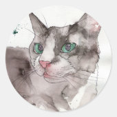 Aquarell-Katze Runder Aufkleber (Vorderseite)