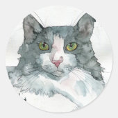 Aquarell-Katze Runder Aufkleber (Vorderseite)