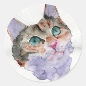 Aquarell-Katze Runder Aufkleber (Vorderseite)