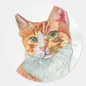 Aquarell-Katze Runder Aufkleber (Vorderseite)