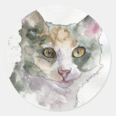Aquarell-Katze Runder Aufkleber (Vorderseite)