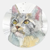 Aquarell-Katze Runder Aufkleber (Vorderseite)