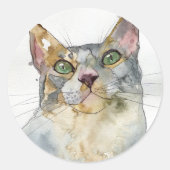 Aquarell-Katze Runder Aufkleber (Vorderseite)