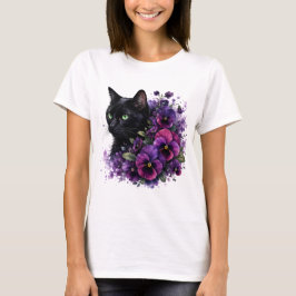 Aquarell-Katze-Stiefmütterchen PNG Florale Garteng T-Shirt