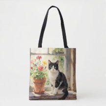 Aquarell-Katze und Blumen auf der Fensterbank