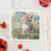 Aquarell-Katze-Wiesenblumen 80. Geburtstag Serviette (Beispiel)