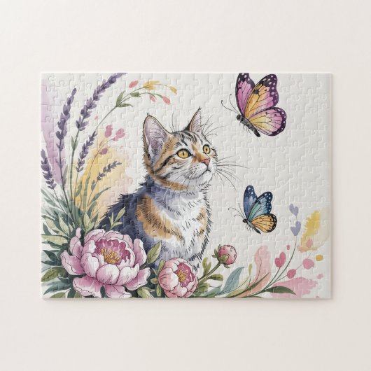 Aquarell-Katzen-Blumen Puzzle (Horizontal)