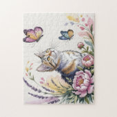 Aquarell-Katzen-Blumen Puzzle (Vertikal)