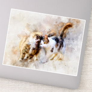 Aquarell-Katzen kuscheln in weicher abstrakter Kun Aufkleber