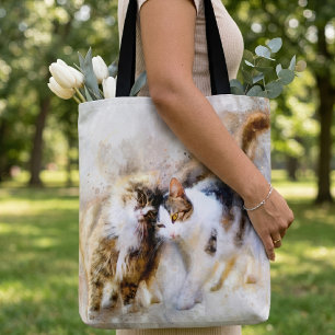 Aquarell-Katzen kuscheln in weicher abstrakter Kun Tasche