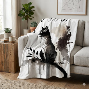 Aquarell-Katzendecke-Kunst -Name Gedenken Fleecedecke