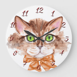 Aquarell-Katzenuhr Große Wanduhr