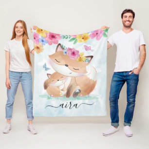 Aquarell Kawaii Fuchs mit Blumen und individuellem Fleecedecke