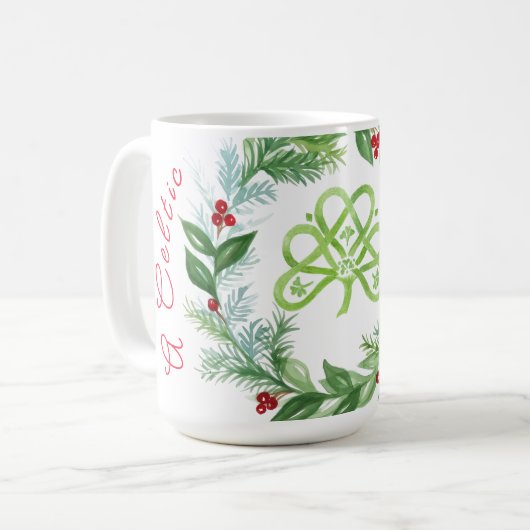 Aquarell-Keltischer-Weihnachts-Kranz  Kaffeetasse (Vorderseite Links)