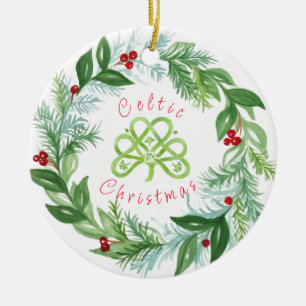 Aquarell-keltischer Weihnachtskranz PERSONALISIERE Keramik Ornament