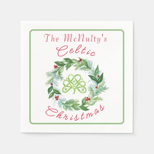 Aquarell-keltischer Weihnachtskranz PERSONALISIERE Serviette (Vorderseite)