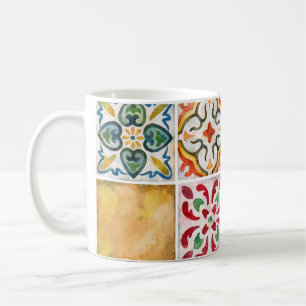 Aquarell Keramik Fliesen Sammlung. Quadratischer V Kaffeetasse