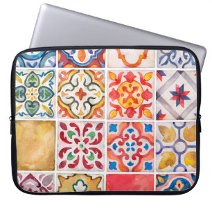 Aquarell Keramik Fliesen Sammlung. Quadratischer V Laptopschutzhülle