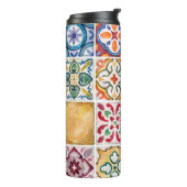 Aquarell Keramik Fliesen Sammlung. Quadratischer V Thermosbecher (Nach links gedreht)