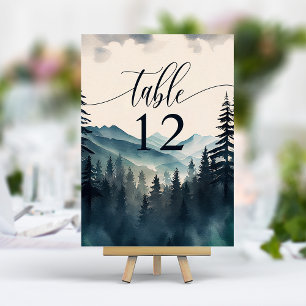 Aquarell-Kiefer-Baum-Berg-Hochzeit Tischnummer
