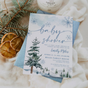 Aquarell-Kiefer-Blau-Winter-Baby-Party Einladung