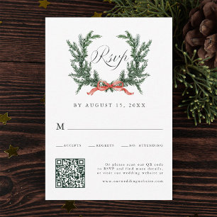Aquarell-Kiefer-Kranz-Hochzeit-QR-Code RSVP Karte
