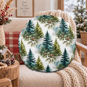 Aquarell-Kiefer-Muster Eleganter Winter Rundes Kissen