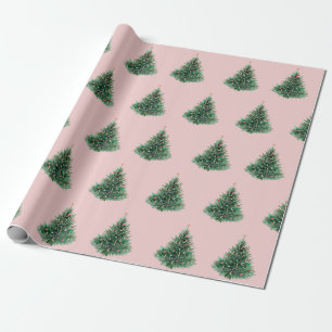 Aquarell-Kiefer-Rosa-Weihnachten Geschenkpapier