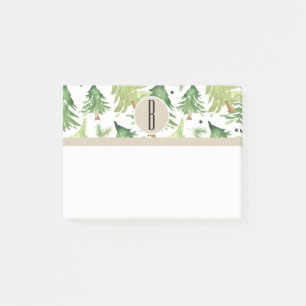 Aquarell-Kiefern-Bäume Moderne Rustikale Monogramm Post-it Klebezettel