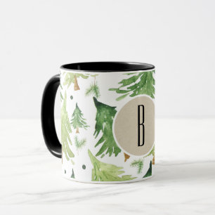 Aquarell-Kiefern-Bäume Moderne Rustikale Monogramm Tasse