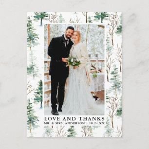 Aquarell-Kiefern-Grünliebe-und-Dank-Hochzeit Postkarte