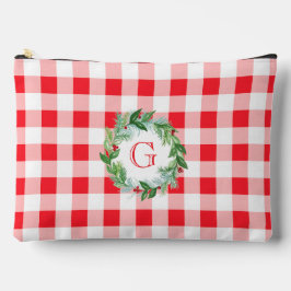 Aquarell-Kiefern-Kranz MONOGRAMM Rot Kariert LG Zubehörtasche