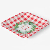 Aquarell-Kiefern-Kranz MONOGRAMM Rot Kariert Pappteller (Gewinkelt)