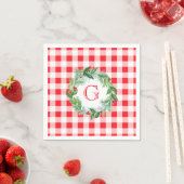 Aquarell-Kiefern-Kranz MONOGRAMM Rotkariert Serviette (Beispiel)