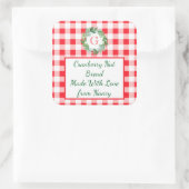 Aquarell-Kiefernkranz MONOGRAMM Rot kariert Grün Quadratischer Aufkleber (Tasche)