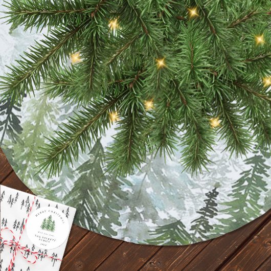 Aquarell-Kiefernwald Polyester Weihnachtsbaumdecke