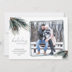 Aquarell Kiefernzweige WEIHNACHTSGRÜSSE Foto Feiertagskarte