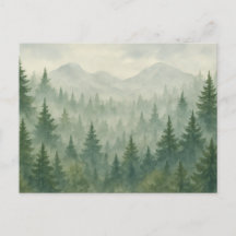 Aquarell-Kieferwald-Postkarte – Grüner Berg