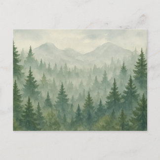 Aquarell-Kieferwald-Postkarte – Grüner Berg Postkarte