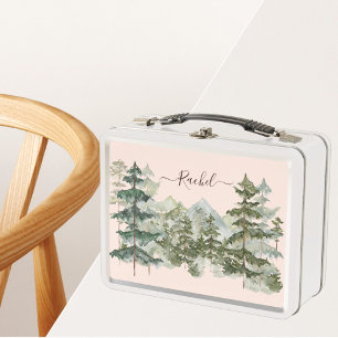 Aquarell-Kieferwald und rustikale Berge Metall Brotdose