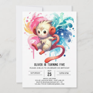 Aquarell Kinder Affe Geburtstag Einladung