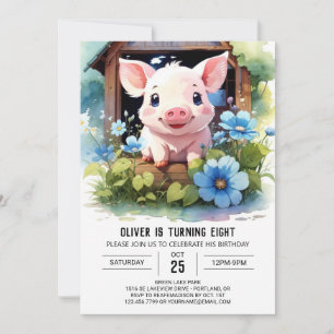 Aquarell Kinder Piglet Barnyard Geburtstag Einladung